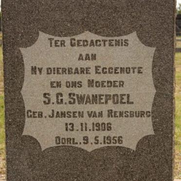 SWANEPOEL S.G. nee JANSEN VAN RENSBURG 1906-1956