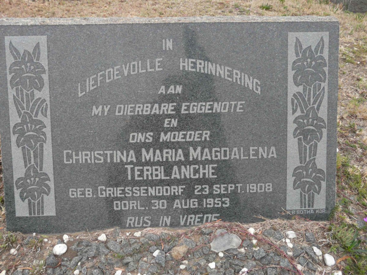 TERBLANCHE Christina Maria Magdalena nee GRIESSENDORF 1908-1953
