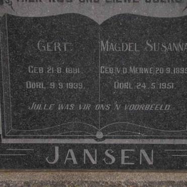 JANSEN Gert 1891-1939 &amp; Magdel Susanna V.D. MERWE 1895-1951