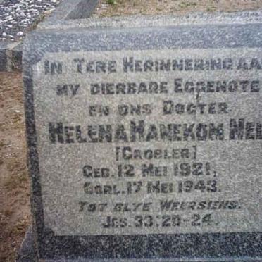 NEL Helena Hanekom nee GROBLER 1921-1943