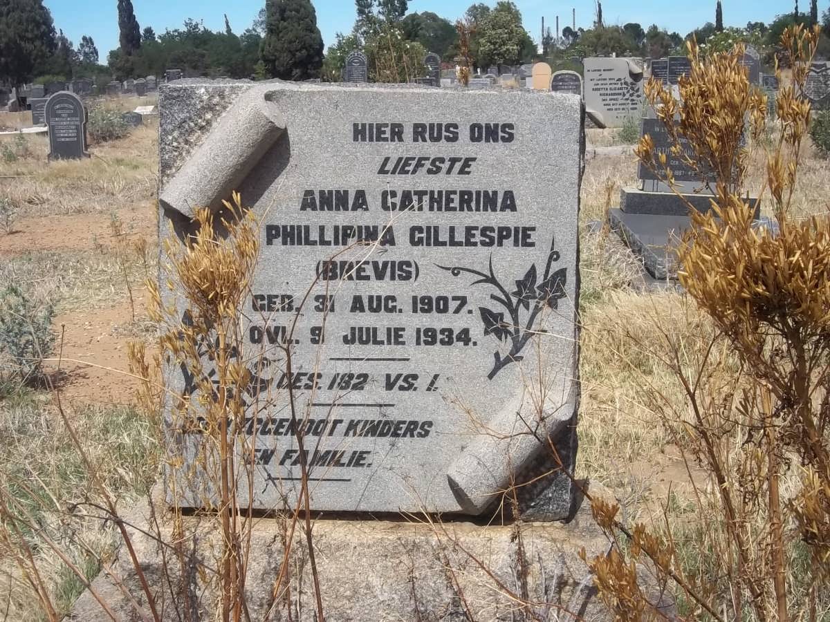 GILLESPIE Anna Catherina Phillipina nee BREVIS 1907-1934