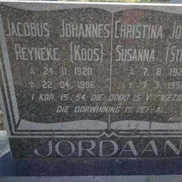 JORDAAN Jacobus Johannes Reyneke 1928-1996 &amp; Christina Johanna Susanna 1928-1996