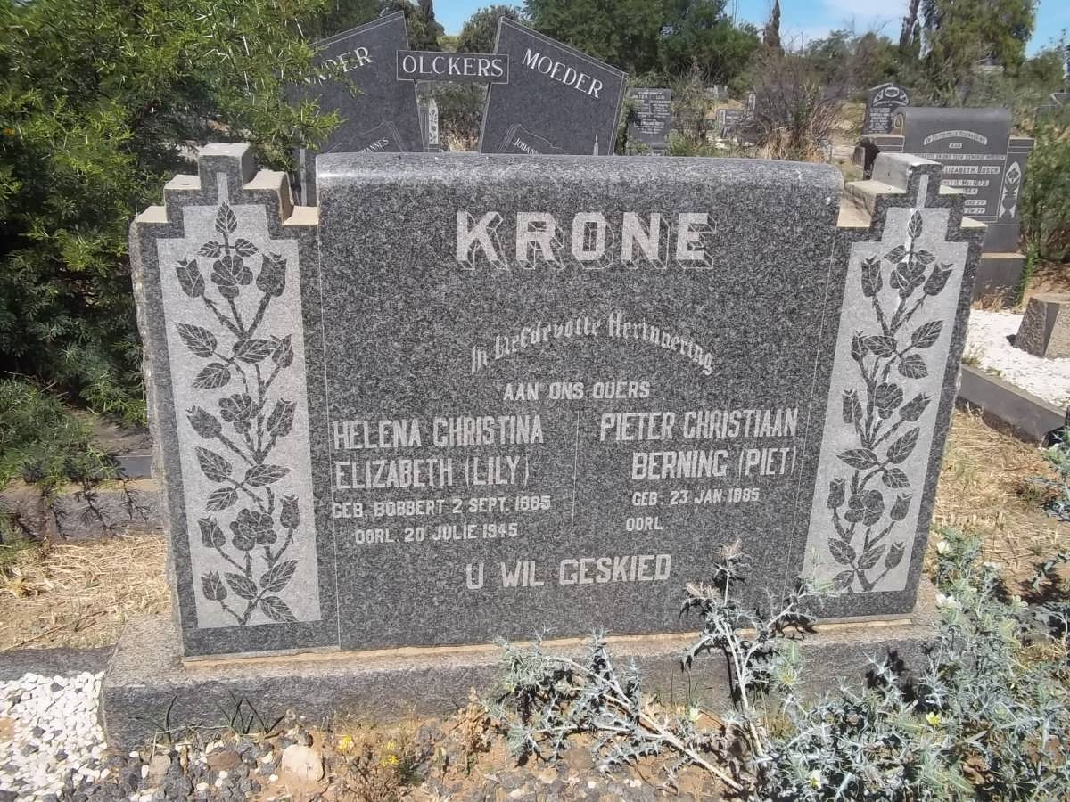 KRONE Pieter Christiaan Berning 1885- &amp; Helena Christina Elizabeth BOBBERT 1885-1945