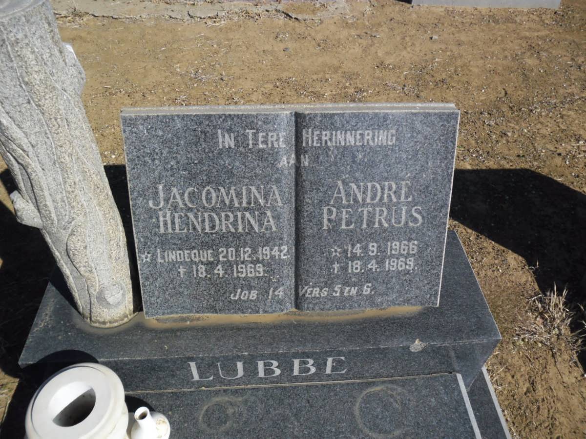 LUBBE Jacomina Hendrina nee LINDEQUE 1942-1969 :: LUBBE André Petrus 1966-1969