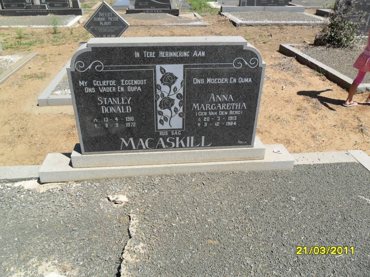 MACASKILL Stanley Donald 1910-1972 & Anna Margaretha VAN DEN BERG 1913-1984