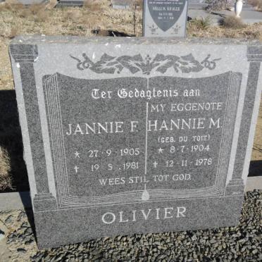 OLIVIER Jannie F. 1905-1981 &amp; Hannie M. DU TOIT 1904-1978