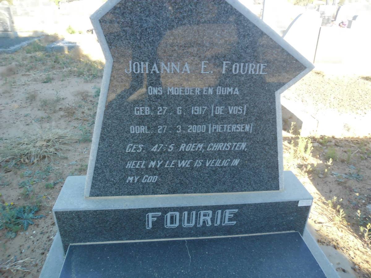 PIETERSEN Johanna E. formerly FOURIE nee DE VOS 1917-2000