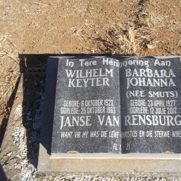 RENSBURG Wilhelm Keyter, Janse van 1923-1963 &amp; Barbara Johanna SMUTS 1927-2012
