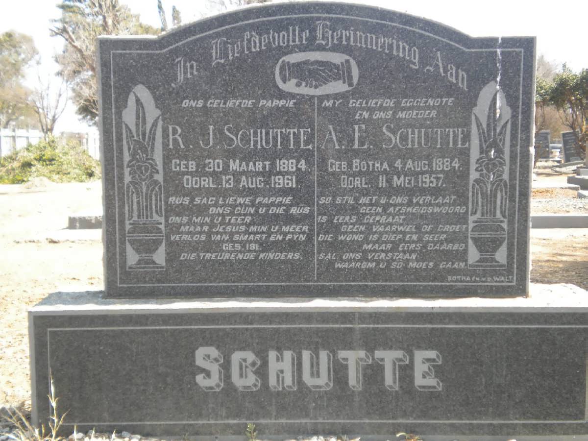 SCHUTTE R.J. 1884-1961 & A.E. BOTHA 1884-1957