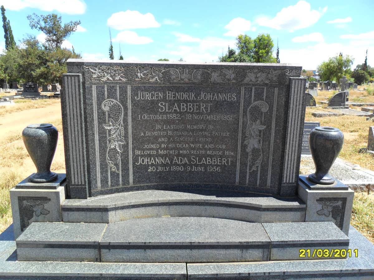SLABBERT Jurgen Hendrik Johannes 1882-1951 & Johanna Ada 1890-1956