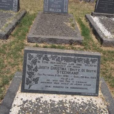 STEENKAMP Judith Christina formerly BRITZ &amp; DE BRUYN nee PRETORIUS 1890-1953
