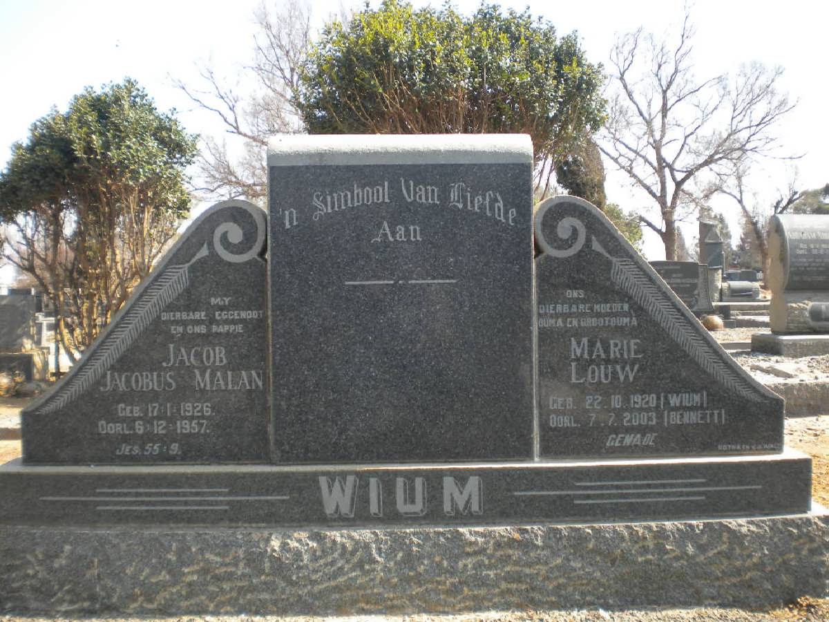 WIUM Jacob Jacobus Malan 1926-1957 :: BENNETT Marie Louw voorheen WIUM 1920-2003