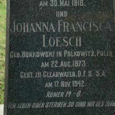 LOESCH Johanna Francisca nee BORKOWSKI 1873-1942