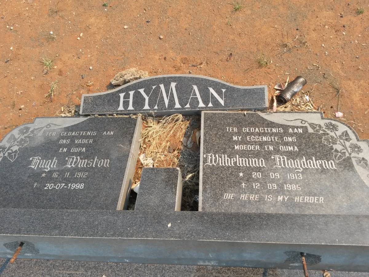 HYMAN Hugh Winston 1912-1998 & Wilhelmina Magdalena 1913-1985
