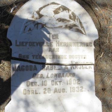 KRUGER Jacoba Isabella nee LOMBAARD 1902-1932