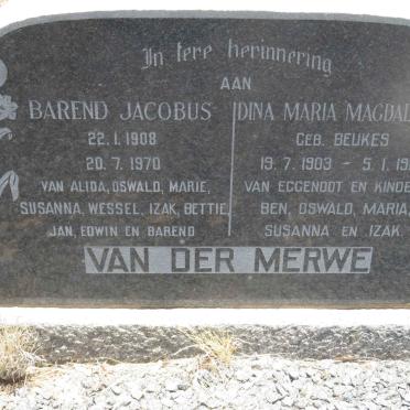 MERWE Barend Jacobus, van der 1908-1970 &amp; Dina Maria Magdalena BEUKES 1903-1961