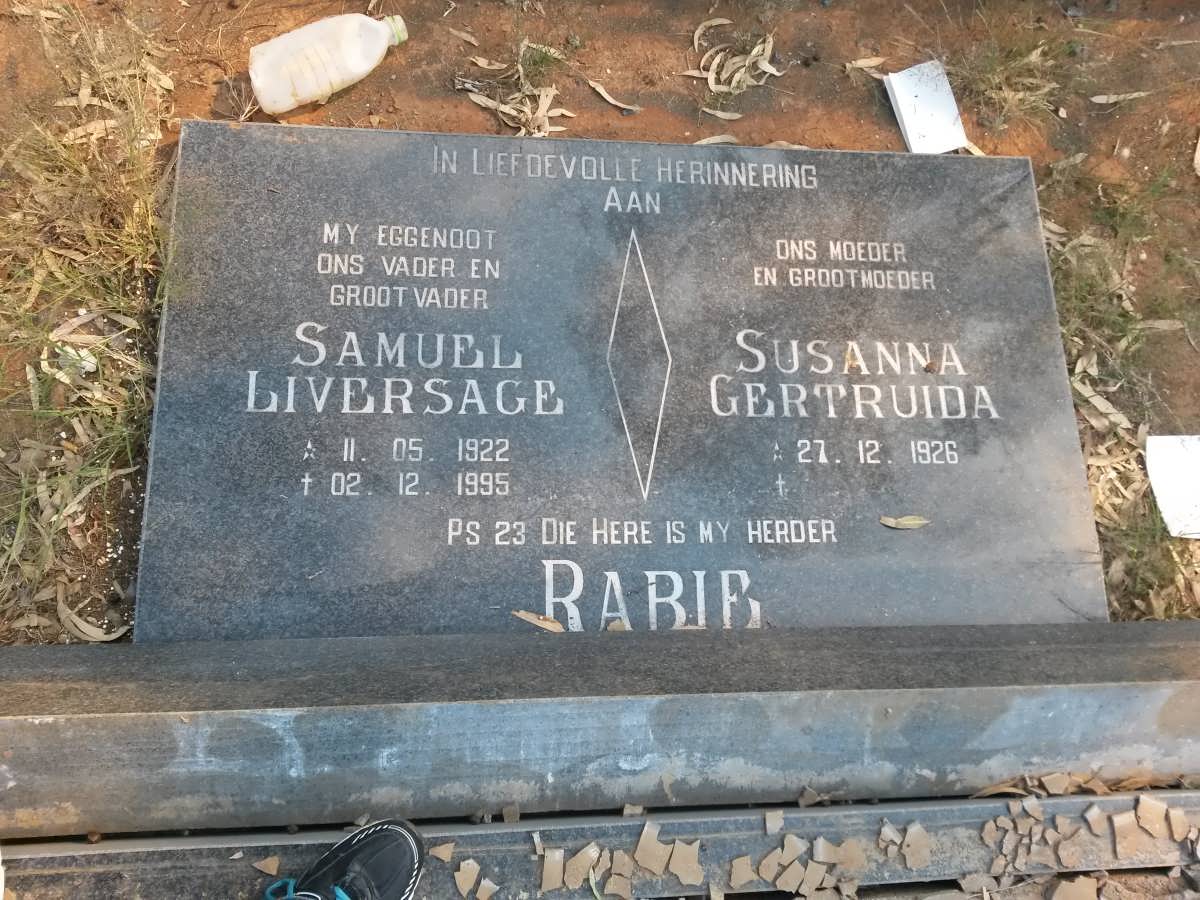 RABIE Samuel Liversage 1922-1995 & Susanna Gertruida 1926-