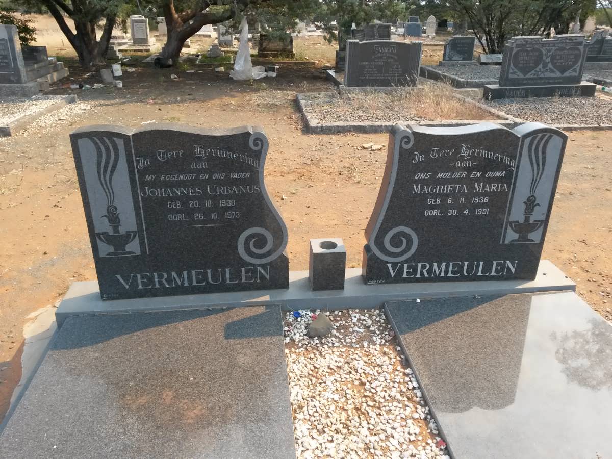 VERMEULEN Johannes Urbanus 1930-1973 & Magrieta Maria 1936-1991