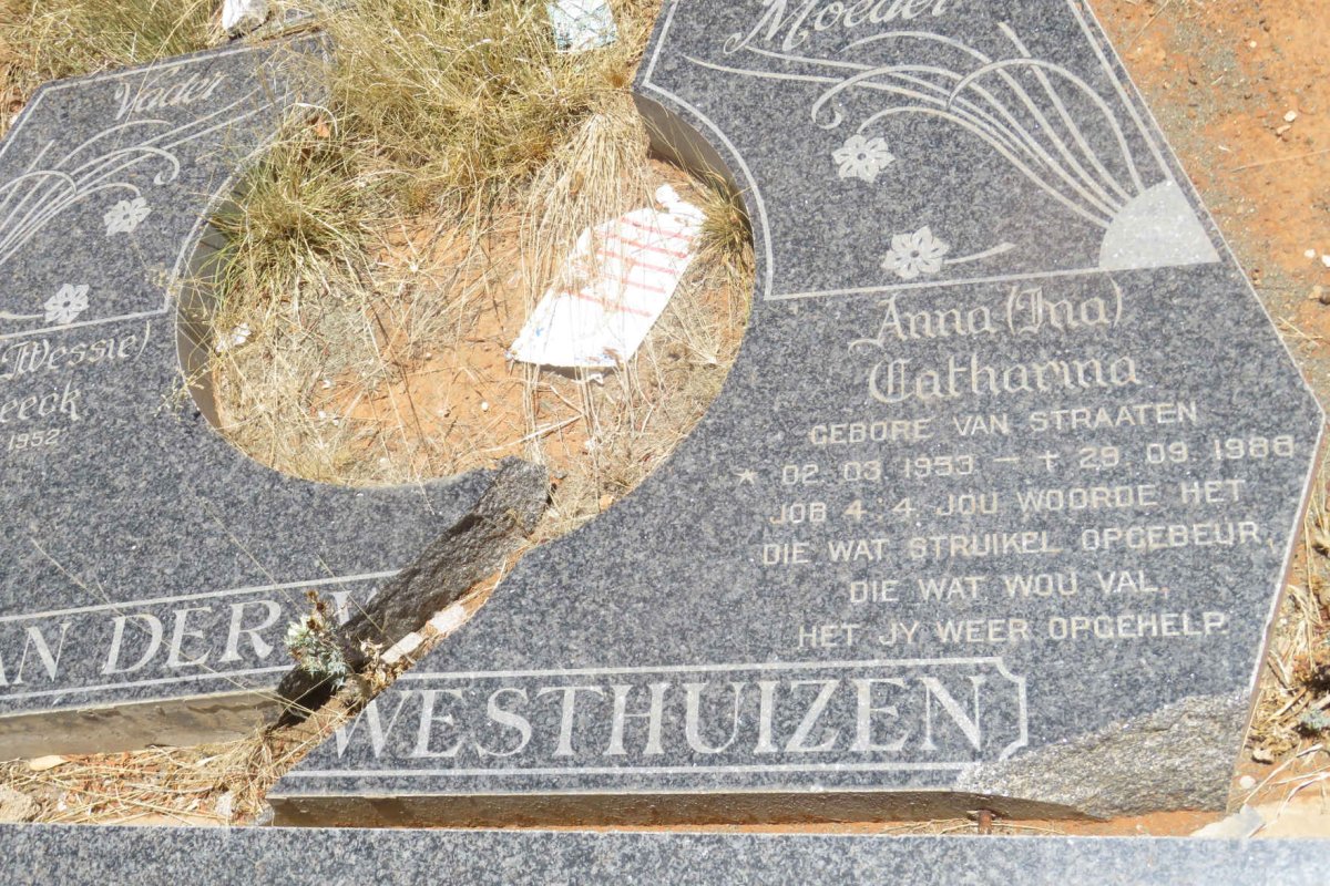WESTHUIZEN Johan Grimbeeck, van der 1952- & Anna Catharina VAN STRAATEN 1953-1988