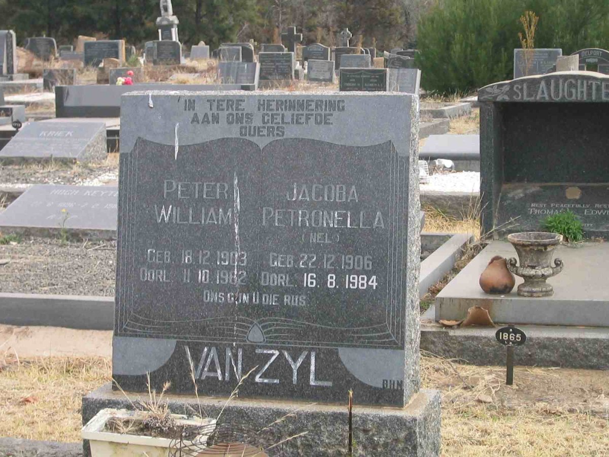 ZYL Peter William, van 1903-1962 & Jacoba Petronella NEL 1906-1984
