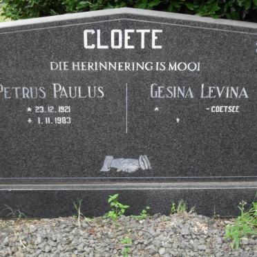 CLOETE Petrus Paulus 1921-1983 &amp; Gesina Levina COETSEE