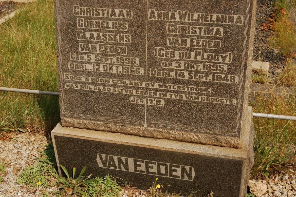 EEDEN Christiaan Cornelius Claassens, van 1896-1966 & Anna Wilhelmina Christina Du PLOOY 1895-1948
