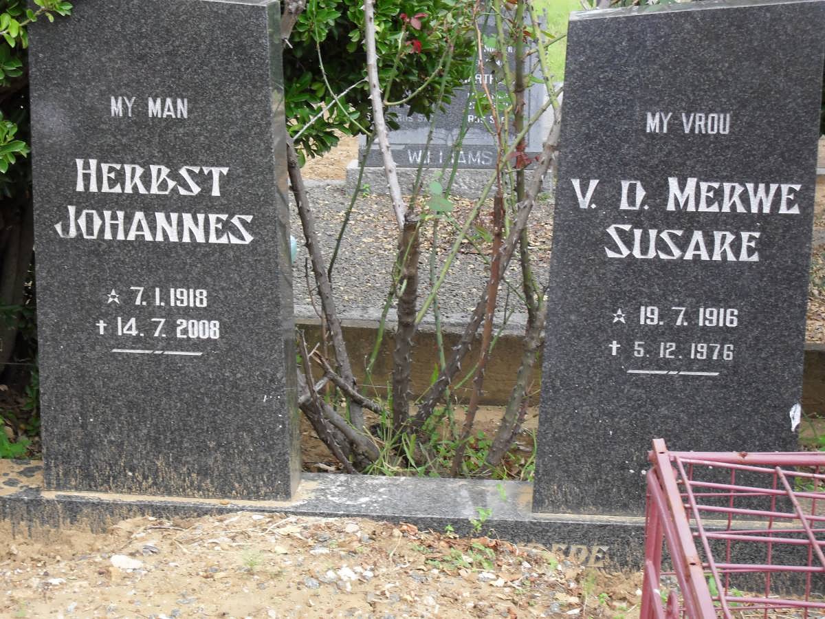 HERBST Johannes 1918-2008 & Susare V.D. MERWE 1916-1976