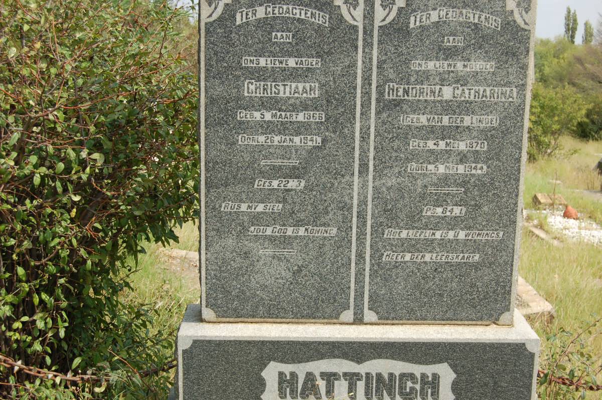 HATTINGH Christiaan 1866-1941 & Hendrina Catharina VAN DER LINDE 1870-1944