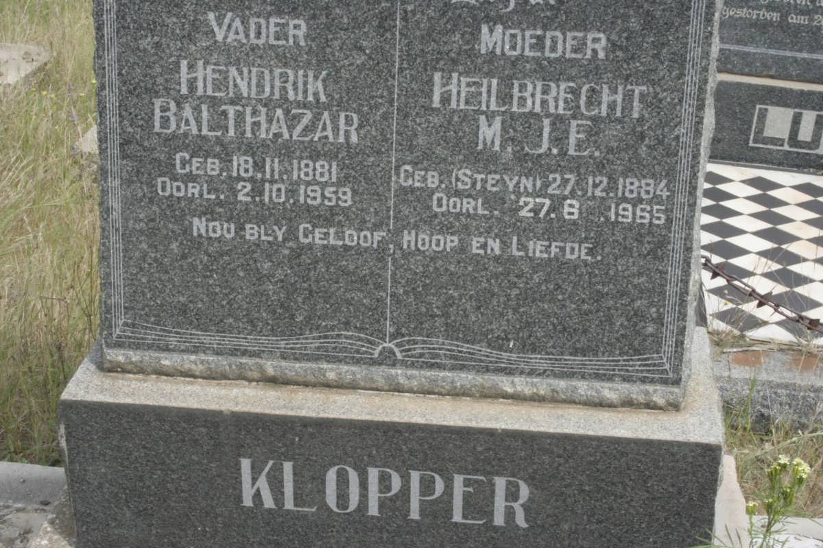 KLOPPER Hendrik Balthazar 1881-1959 & Heilbrecht M.J.E. STEYN 1884-1965