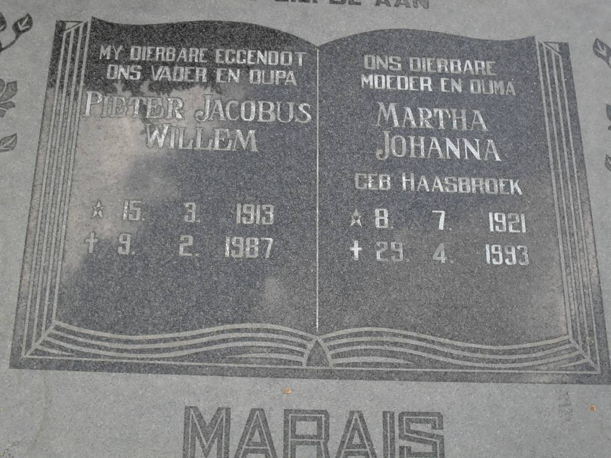 MARAIS Pieter Jacobus Willem 1913-1987 & Martha Johanna HAASBROEK 1921-1993