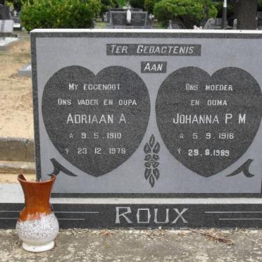ROUX Adriaan A. 1910-1978 &amp; Johanna P.M. 1916-1989