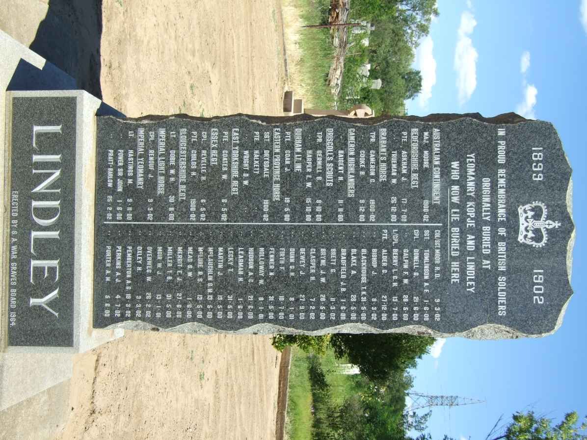 1. Memorial for British Soldiers originally buried at Yeomanry Kopje & Lindley