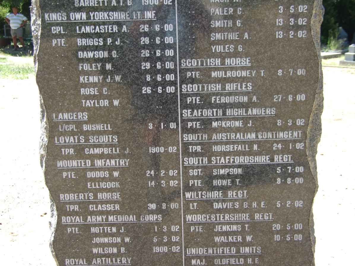 5. Memorial for British Soldiers originally buried at Yeomanry Kopje & Lindley