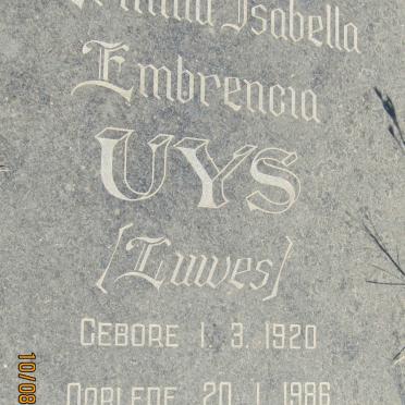 UYS Ermina Isabella Embrencia nee LUWES 1920-1986