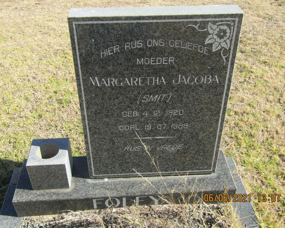 FOLEY Margaretha Jacoba nee SMIT 1920-1989