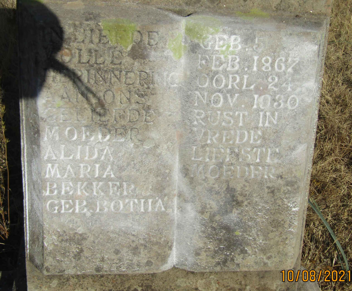 BEKKER Alida Maria nee BOTHA 1867-1930