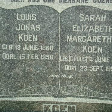 KOEN Louis Jonas 1868-1958 &amp; Sarah Elizabeth Margaretha CROUS 1868-1959