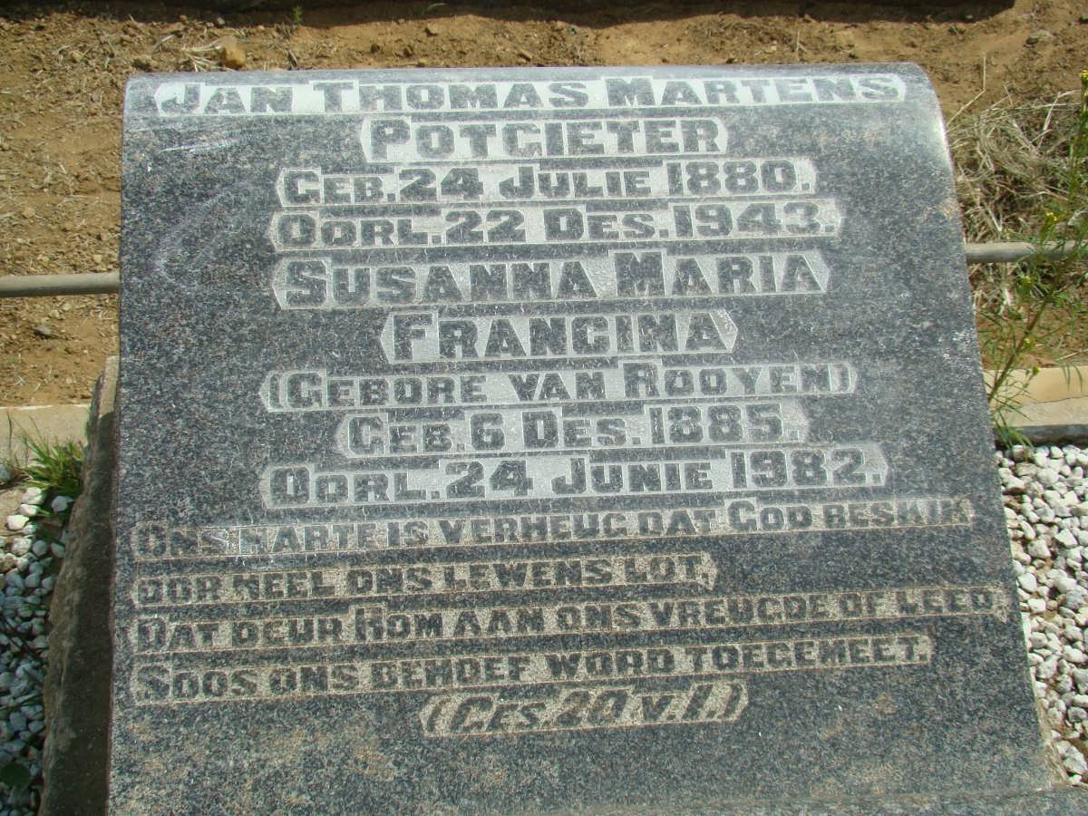 POTGIETER Jan Thomas Martens 1880-1943 & Susanna Maria Francina VAN ROOYEN 1885-1982