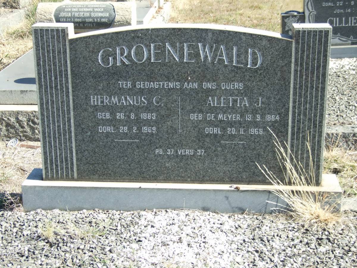 GROENEWALD Hermanus C. 1883-1969 & Aletta J. de MEYER 1884-1968