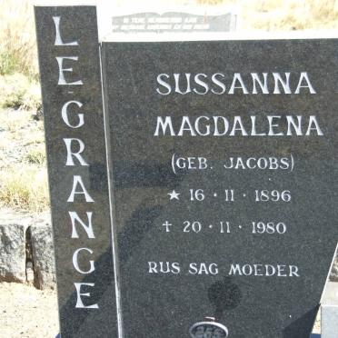 GRANGE Sussanna Magdalena, le nee JACOBS 1896-1980