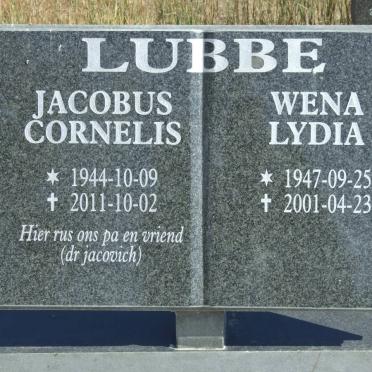LUBBE Jacobus Cornelis 1944-2011 &amp; Wena Lydia 1947-2001