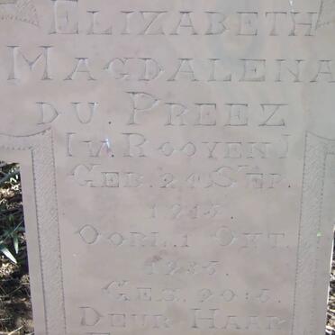 PREEZ Elizabeth Magdalena, du nee van ROOYEN 1915-1935