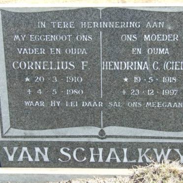 SCHALKWYK Cornelius F., van 1910-1980 &amp; Hendrina C. 1918-1997