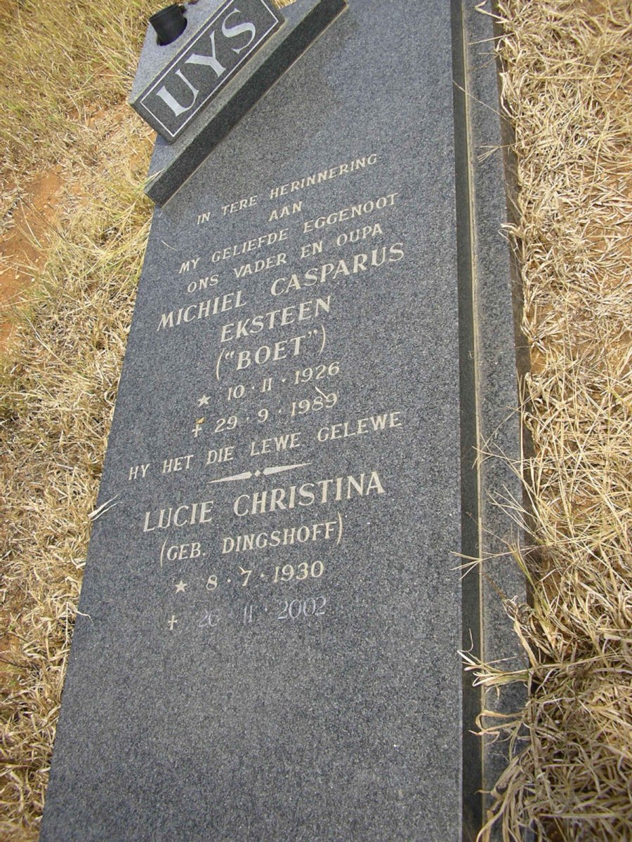 UYS Michiel Casparus Eksteen 1926-1989 & Lucie Christina DINGSHOFF 1930-2002