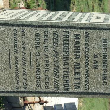 THERON Maria Aletta Frederika nee PISTORIUS 1868-1935