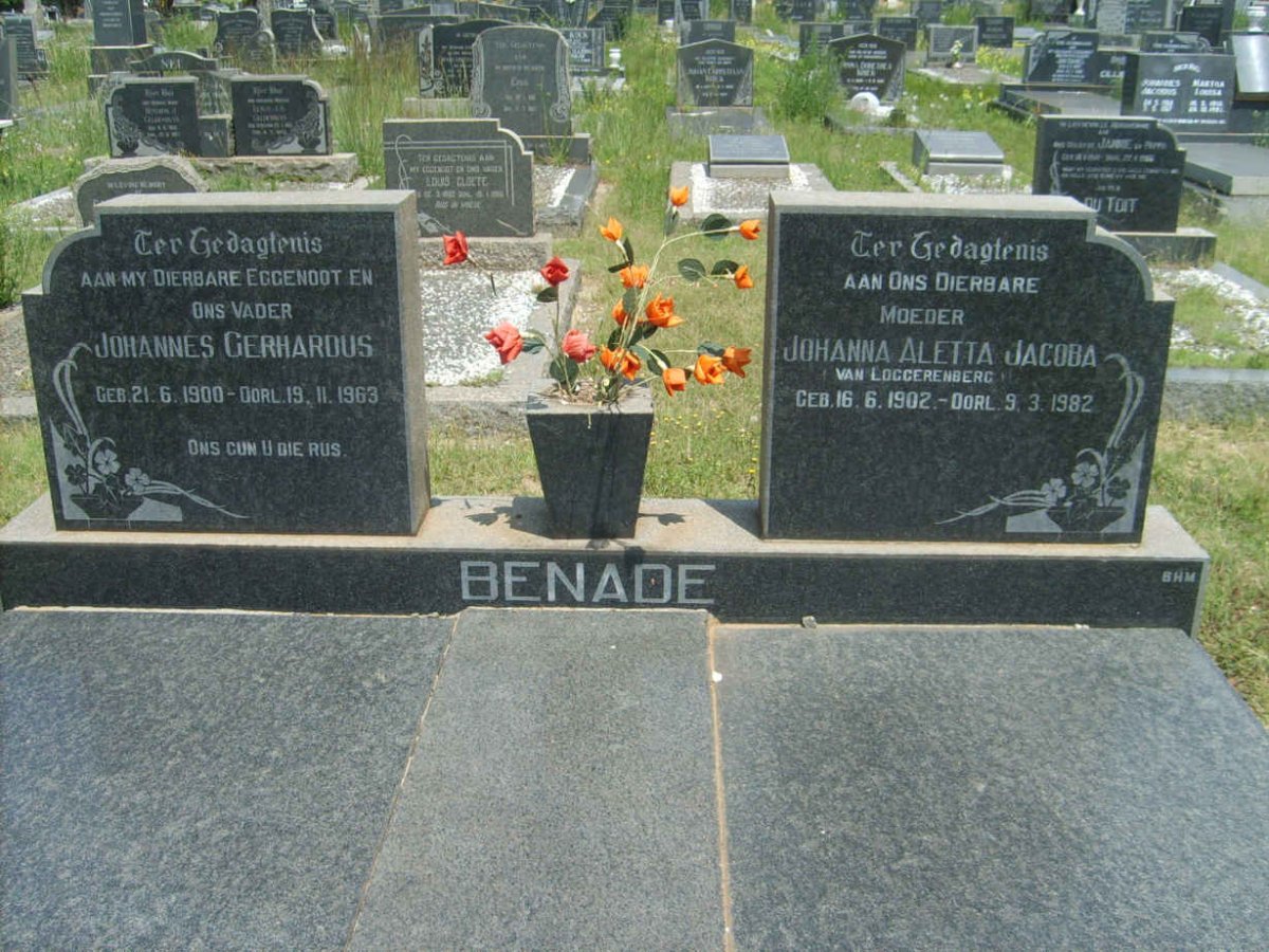 BENADE Johannes Gerhardus 1900-1963 & Johanna Aletta Jacoba VAN LOGGERENBERG 1902-1982