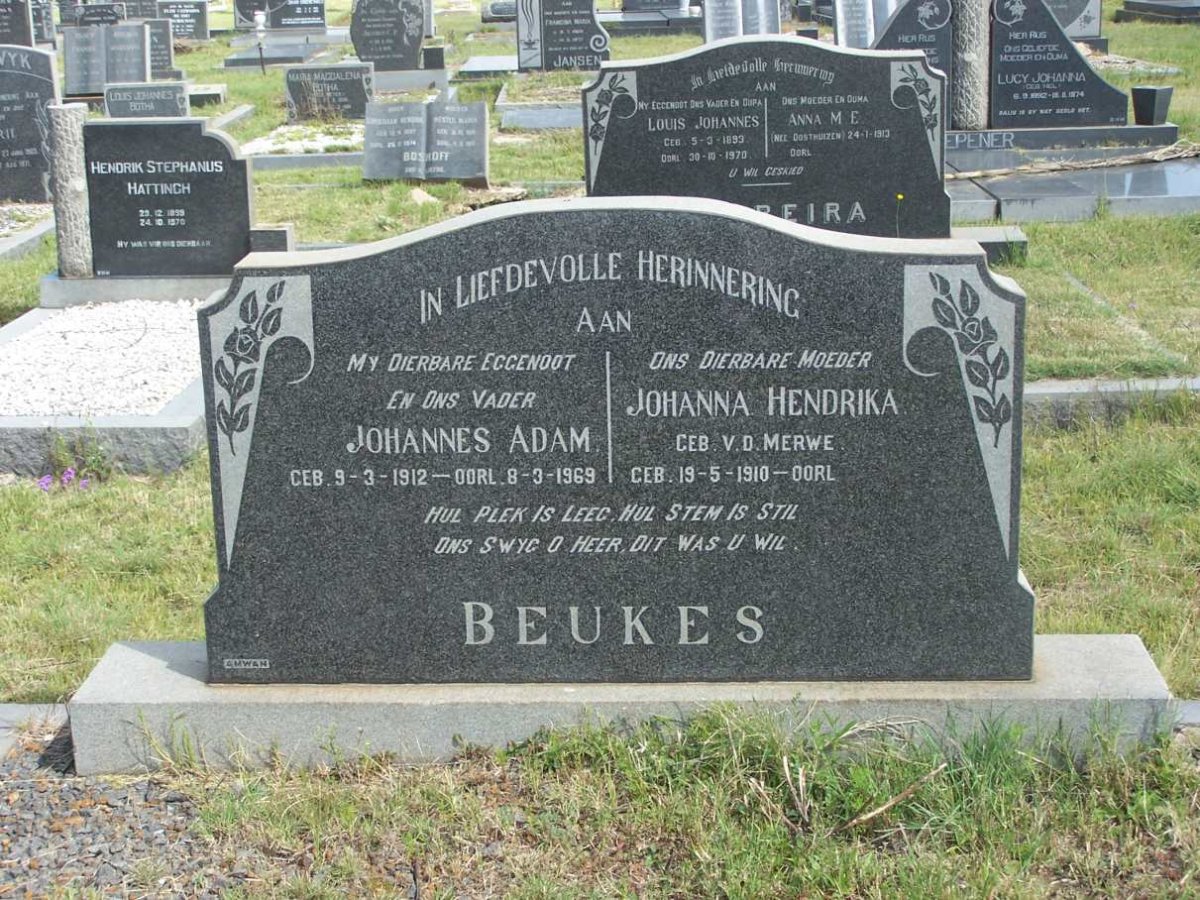 BEUKES Johannes Adam 1912-1969 & Johanna Hendrika V.D. MERWE 1910-
