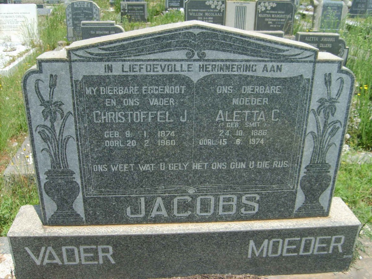 JACOBS Christoffel J. 1874-1960 & Aletta C. SMIT 1886-1974