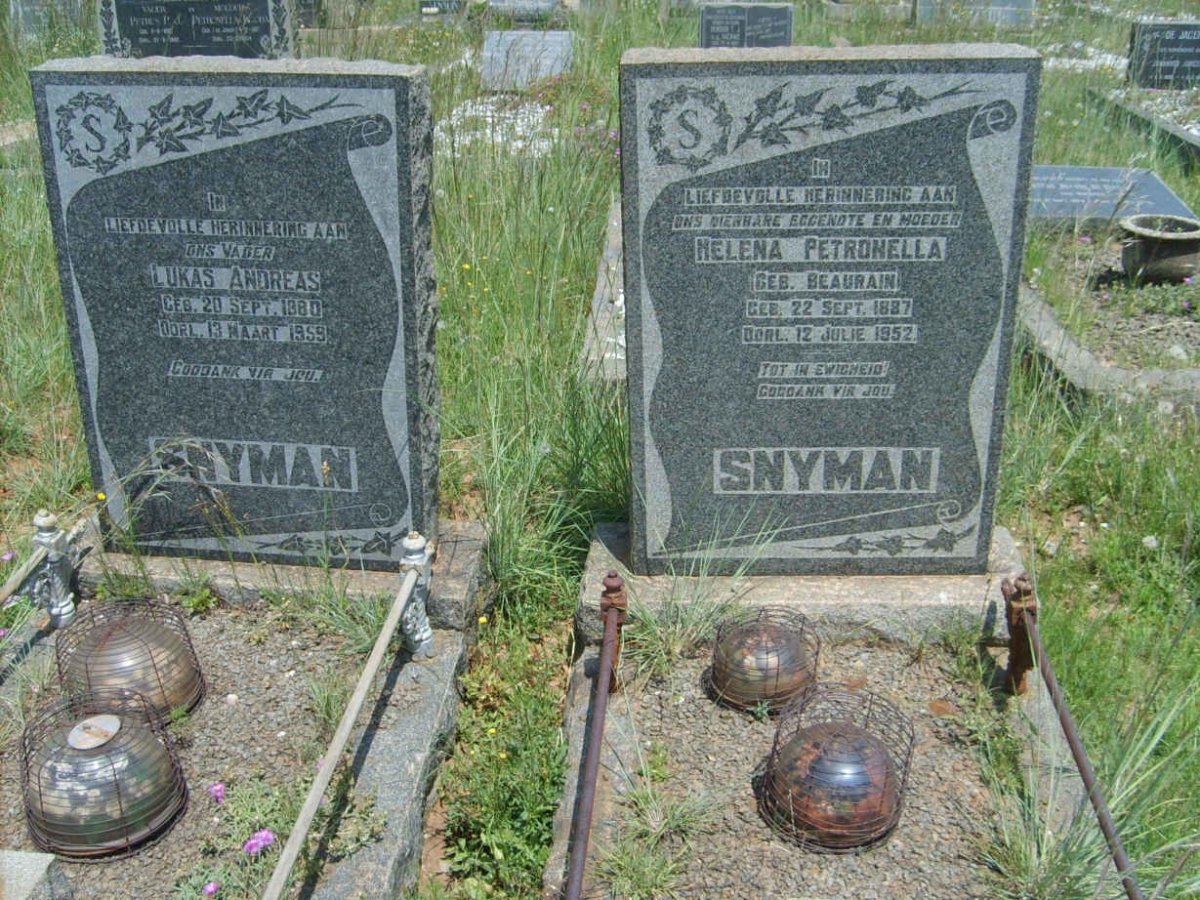 SNYMAN Lukas Andreas 1880-1959 & Helena Petronella BEAURAIN 1887-1952