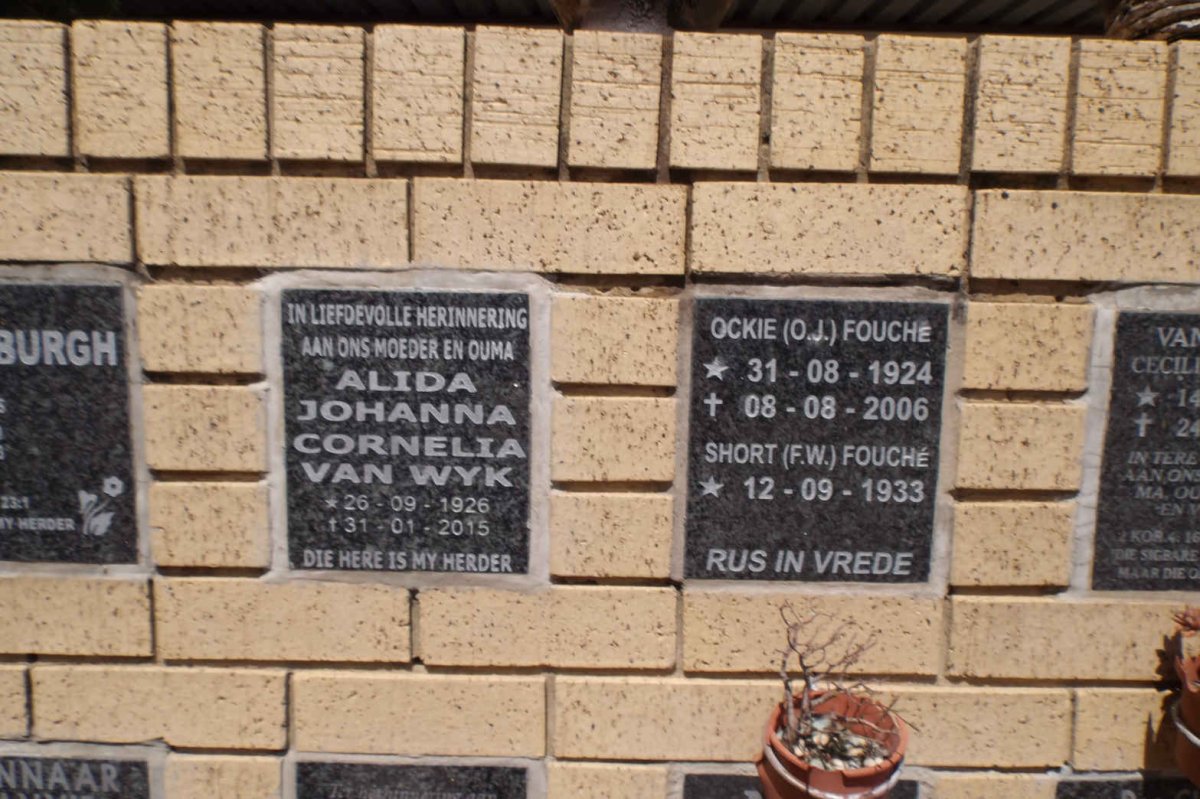 FOUCHE O.J. 1924-2006 &amp; F.W. 1933- :: VAN WYK Alida Johanna Cornelia 1926-2015